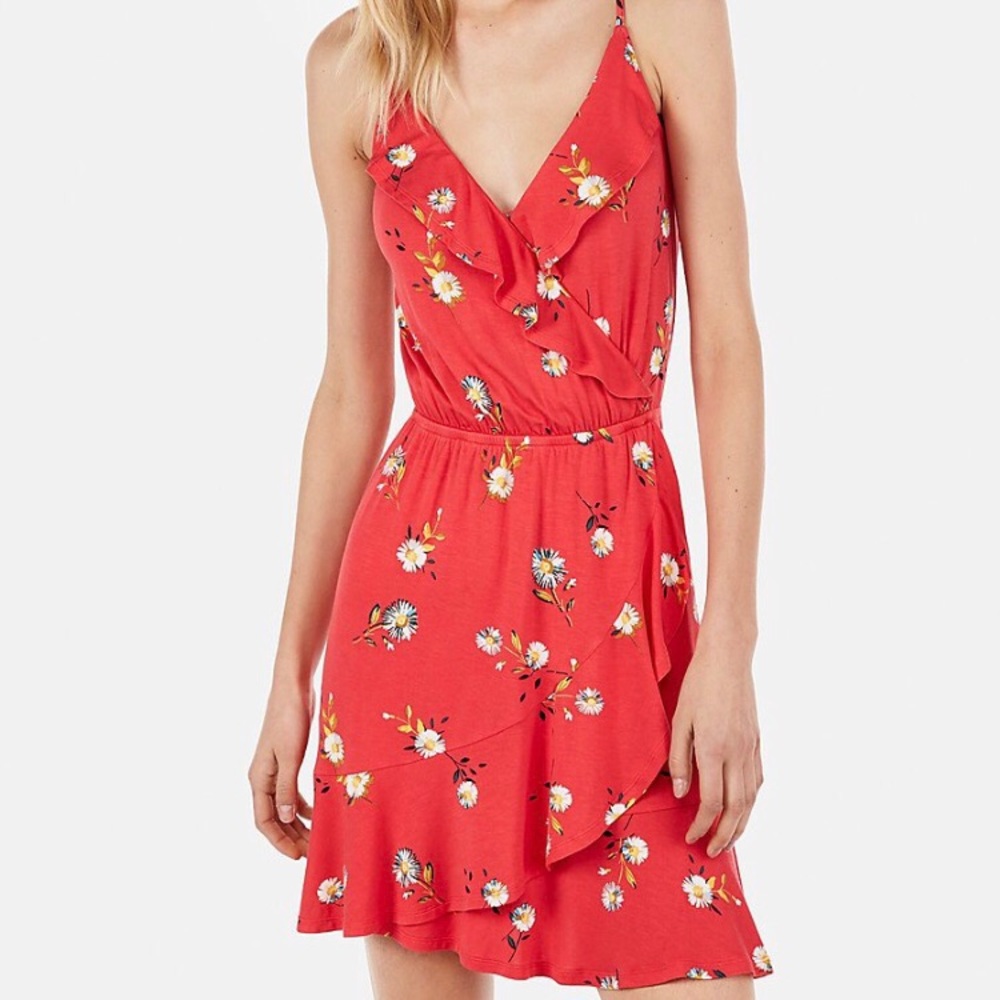 Express Stretch Ruffle Wrap Front Cami Dress